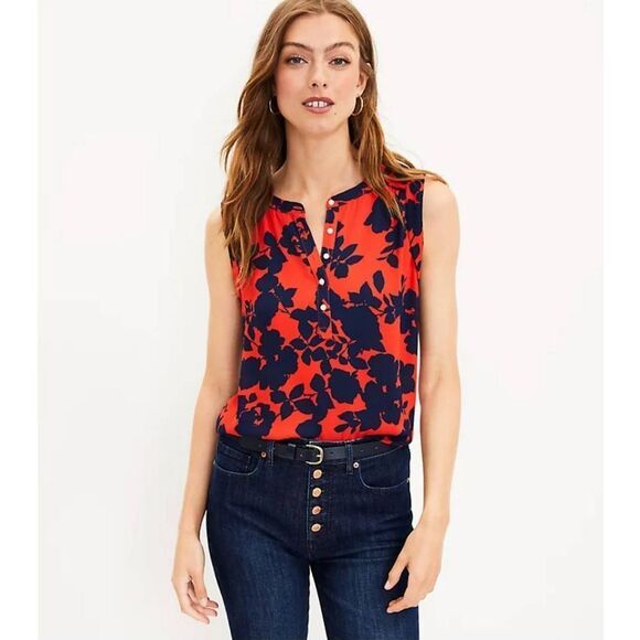 LOFT Tops - LOFT Bouquet Henley Mixed Media Shell Sleeveless Top size Medium